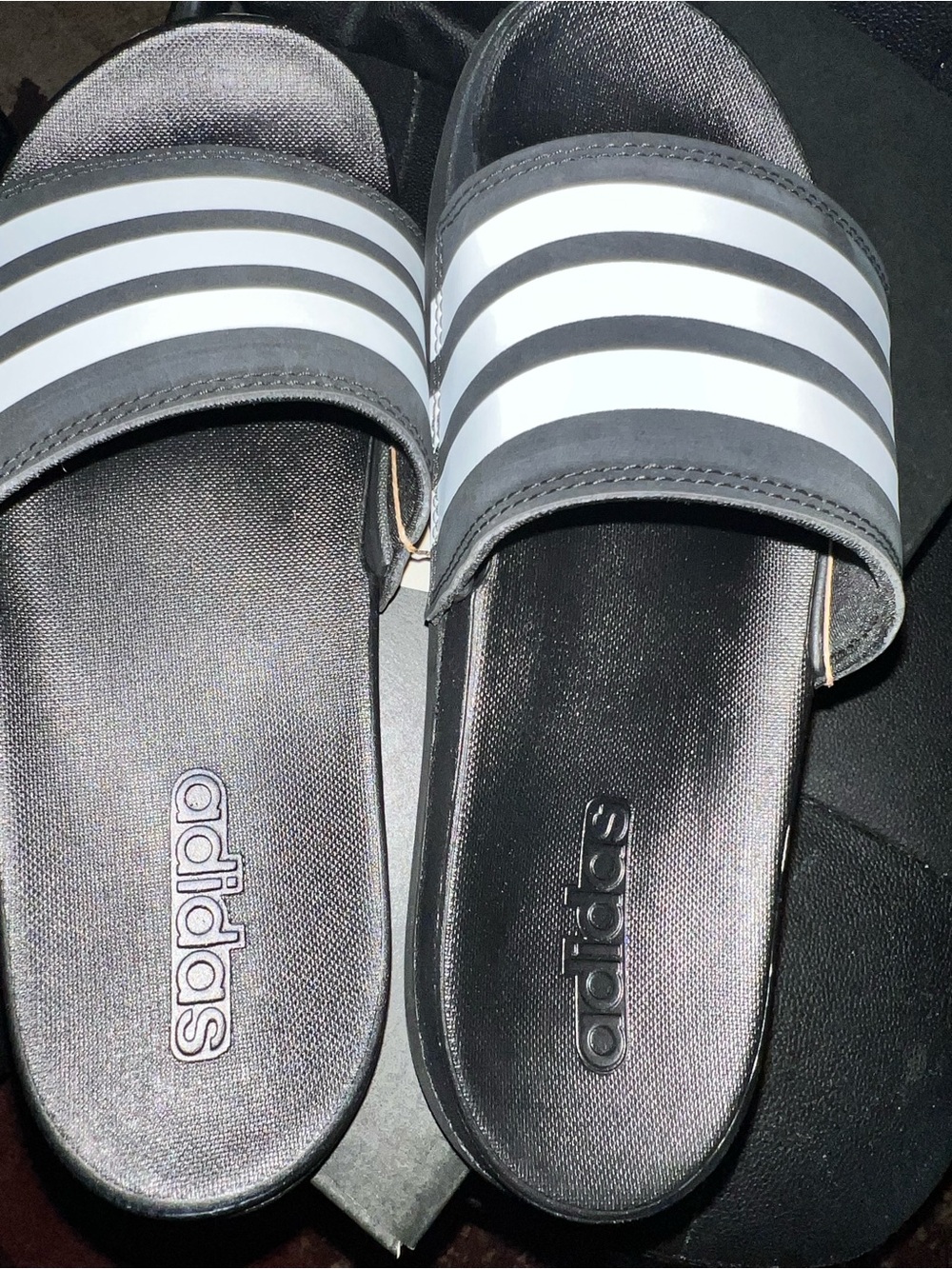 adidas unisex Black & White Slide Sandals - Picture 8 of 9